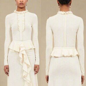 NWT Ulla Johnson Asha Wool Ruffle Long Sleeves Top Women's Pearl Size: Large